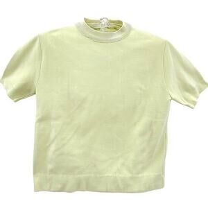 Chartreuse Green Vintage Knit Zipper Back Short‎ Sleeve  Mock Neck Sweater